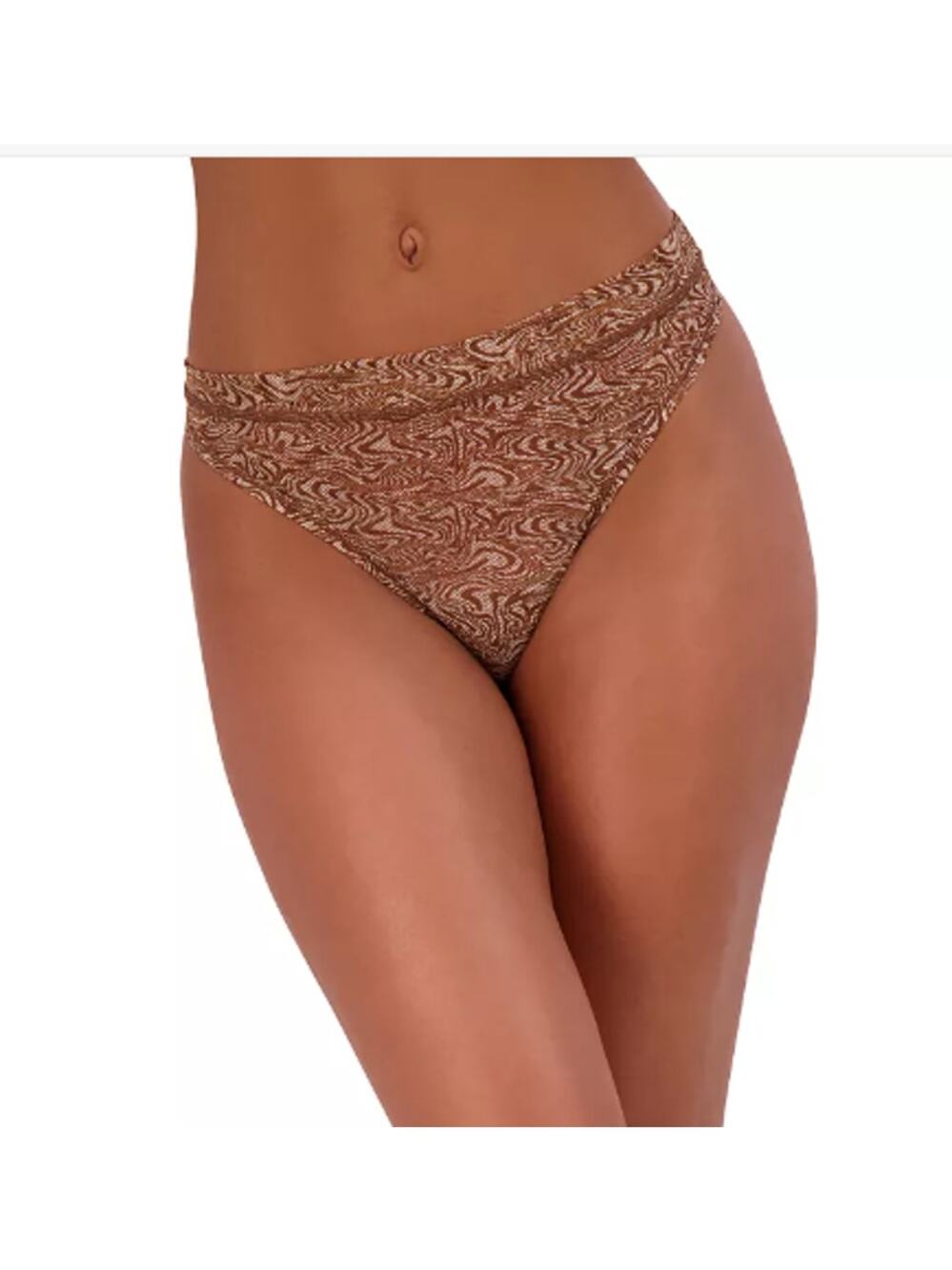 STEVE MADDEN Mesh High Leg Thong String Panty Underwear Tiramisu Marble Brown, L